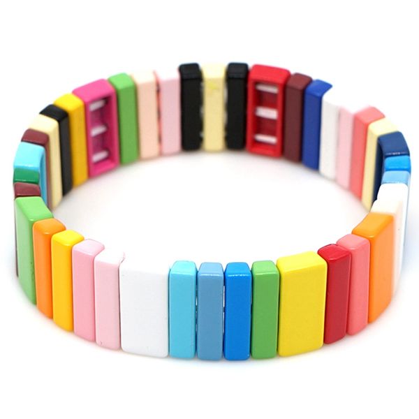 

multicolor enamel tile bracelet elastic rainbow stackable tile beads bracelet girl friend gift hematite colorful beaded, Black