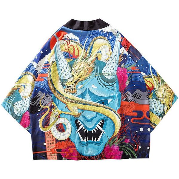 

sifan 2019 японского кимоно куртки sea dragon devil printed hip hop мужчины японский стиль куртка streetwear лето thin одежда harajuku, White;black