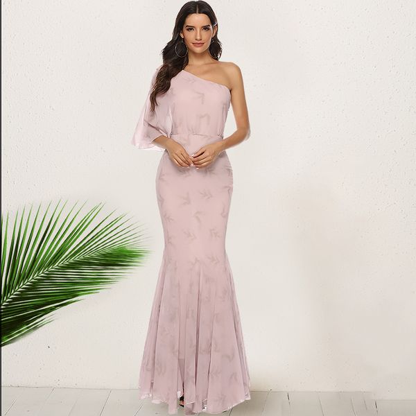 

pop bohemian dress elegant angled shoulder fishtail dress long skirt