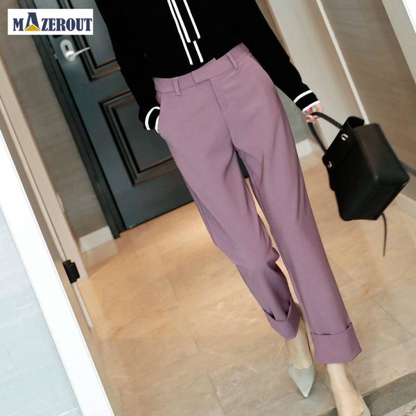 

mazerout elegant women high waist career pants ladies long loose casual trousers fashion elastic drawstring suit trouser, Black;white