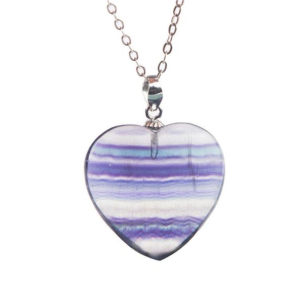 

натуральный флюорит кулон ожерелье драгоценный камень кварцевый кристалл любовник форма сердца подвески шарм ювелирные изделия ожерелье 22x2, Silver