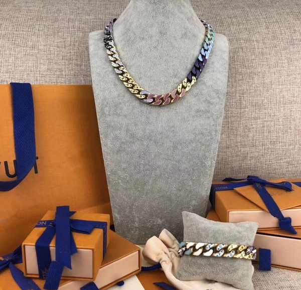 

2020 fashion men 316l titanium steel necklace chain links patches engrave four leaf flower colored enamel 18k gold thick bracelets jewelry, Silver