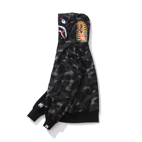 

mens hoodies shark pattern hiphop pullover luxury camo printing street srtyle mens clothes sweathshirt, Black