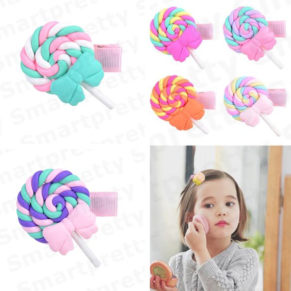 

sale baby girls barrettes polymer clay rainbow lollipop bobby princess rainbow hairpin 2020 kids candy color cloud hair clips e31201, Slivery;white
