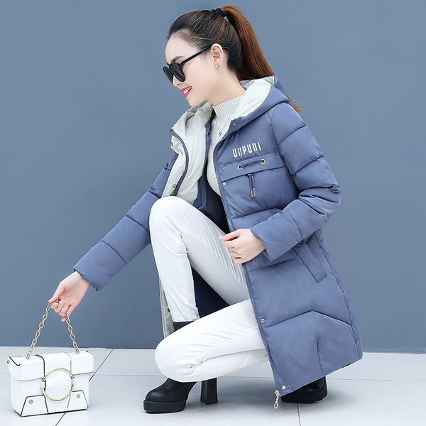 

2019 korean version of out-of-season new fashion slim slimming thick hoods joker down cotton-padded jacket ladies long, Black