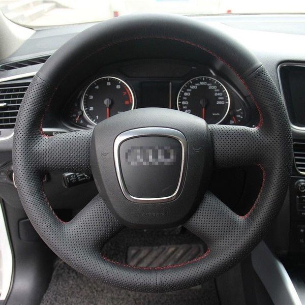 

hand sewing black leather steering wheel stitch on wrap cover for audi q5
