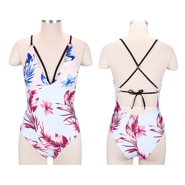 

2019 european and american foreign trade new bikini pure color printing conservative shade swimsuit cross-border wholesale, White;black