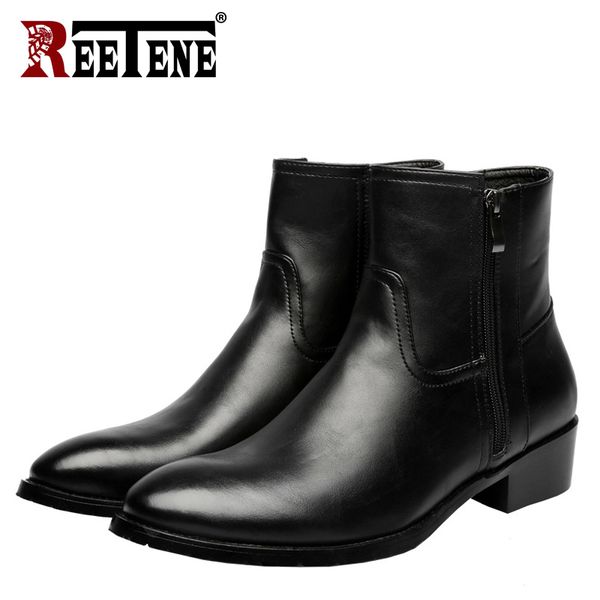 

reetene men fashion lace-up ankle boots genuine leather british men boot casual men shoes waterproof male botas mx190819, Black