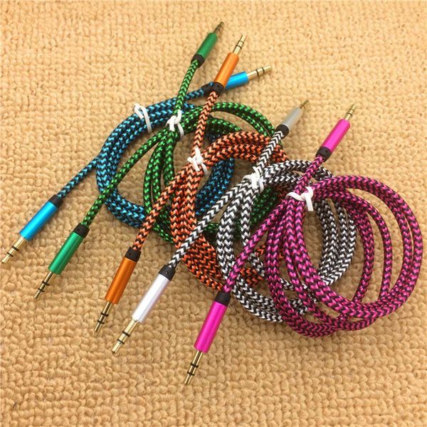 

audio cable braided fabric 3.5mm jacks male to male aux auxiliary cable for car phone 1m