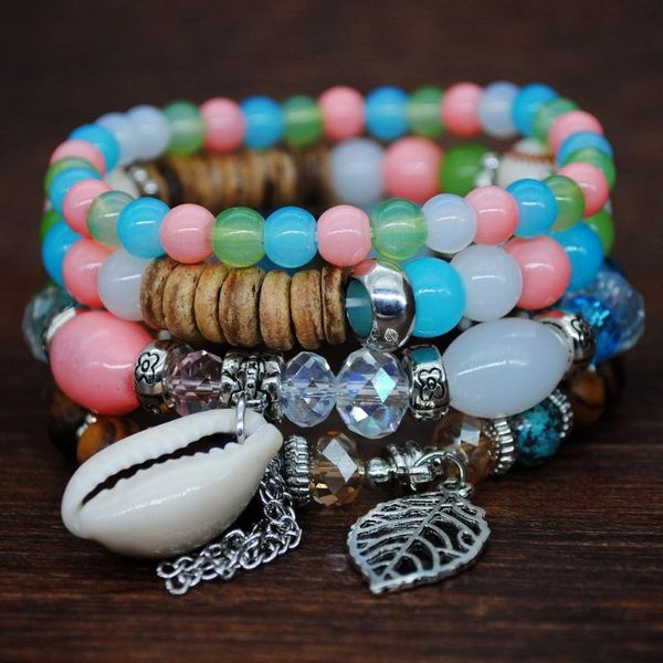 

аксессуары boho этнического стиля соответствия цветов женской естественной оболочки растянуть веревку многослойный браслет из бисера браслет, Black