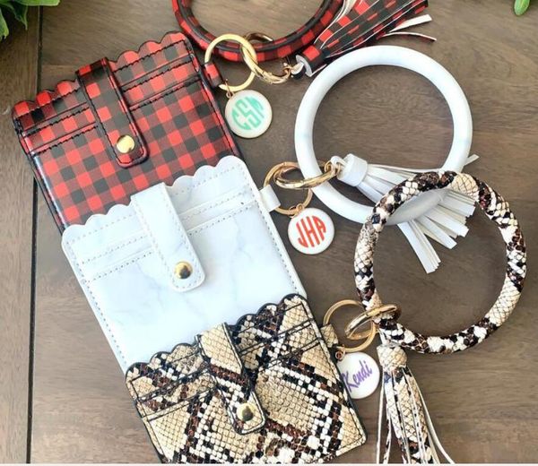 

кошелек монограмма брелок boho кожаный браслет leopard брелок брелок ремешок key organizer держатель ключа ювелирных изделий, Black