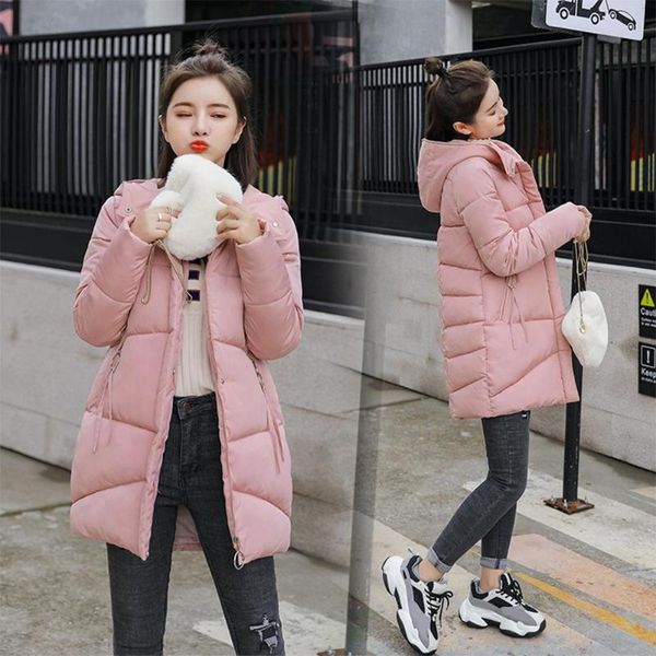 

winter hooded down jacket women solid color warm slim thick coat parkas, Black