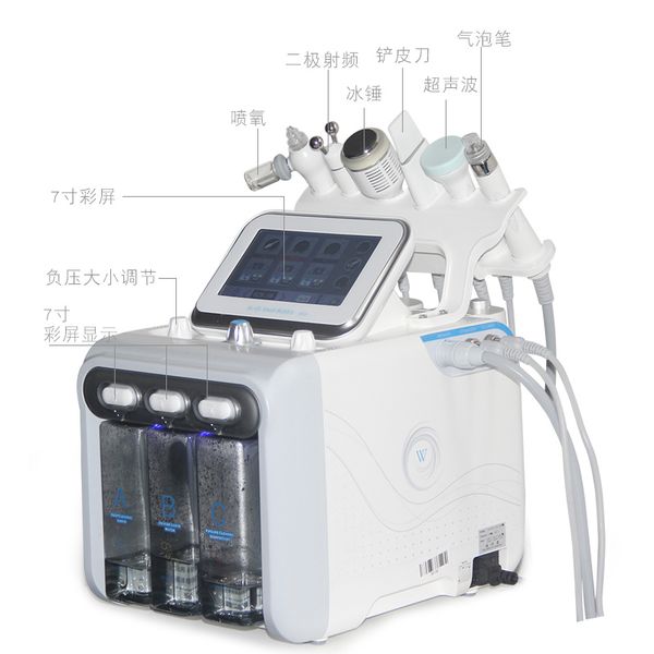 

New technology 6in1 hydrogen water hydra microdermabra ion oxygen facial machine bio kin lift cold hammer rf wrinkle removal