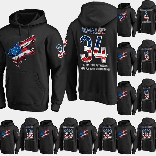 

Mens Arizona Coyotes USA Flag Hoodie 25 Nick Cousins 67 Lawson Crouse 45 Josh Archibald Hockey Sweatershirt Jersey Black S-XXXL