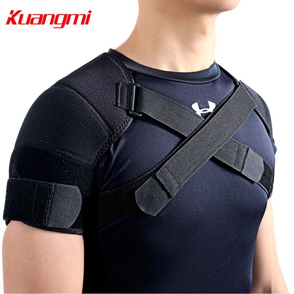 

kuangmi 7k-foam double shoulder brace adjustable sports shoulder support belt back pain relief double bandage cross compression, Black;blue