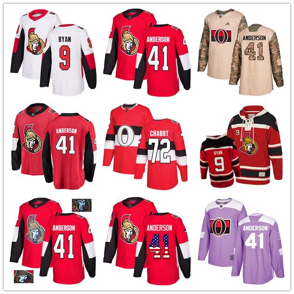 

custom ottawa senators jersey 41 craig andersen 44 jean-gabriel pageau 9 bobby ryan 72 thomas chabot usa flag hockey jerseys, Black;red