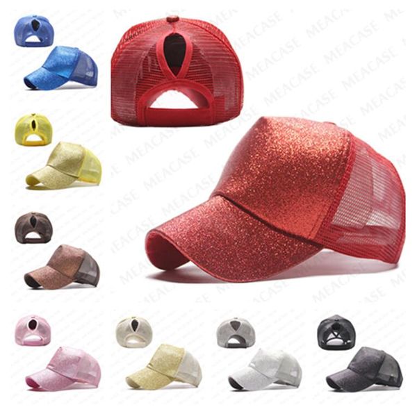 

women glitter sequin fluorescent baseball cap brand ponytail hat designer hats ball cap summer peaked cap visor sport snapback 16color d7604, Yellow