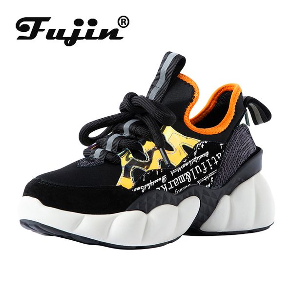 

fujin 2019 white shoes woman sneakers genuine leather shoes lace up classic flat couple woman casual big size 46, Black