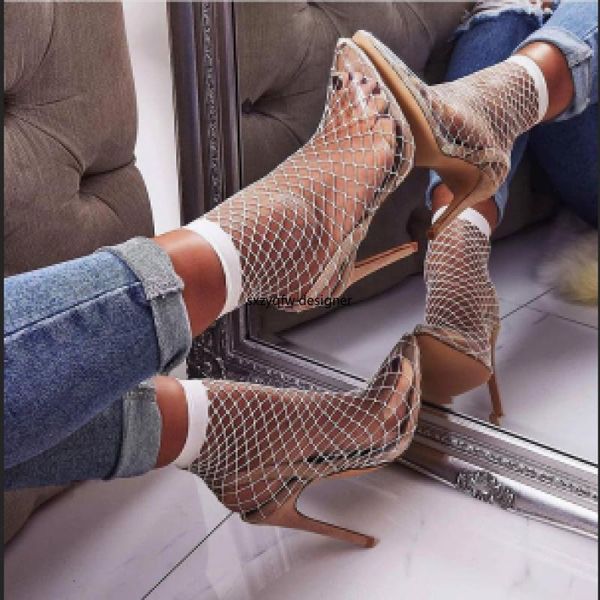 

novelty pvc stiletto heels fluorescent green orange leopard white mesh cloth hollow women sandals summer colorful shoes new, Black