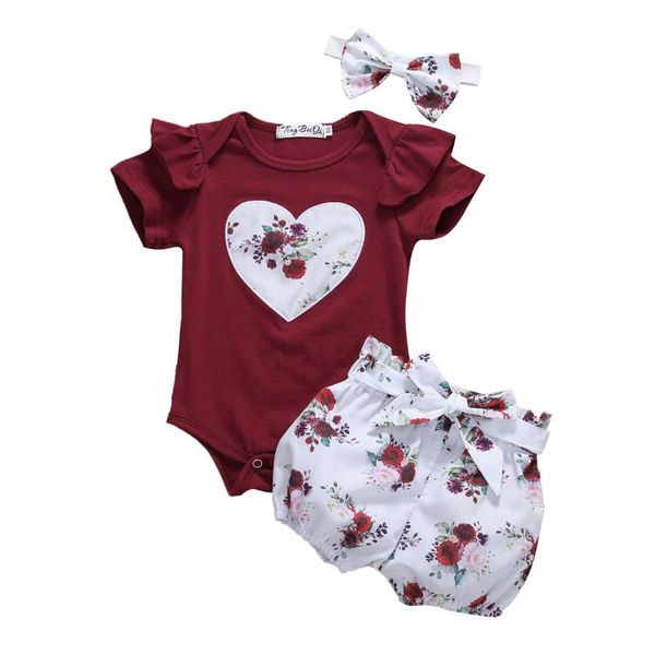 

0-24m heart printed pleated vest + shorts outfits set newborn toddler baby girls sweet sling toddler infant 2pcs clothes set, White