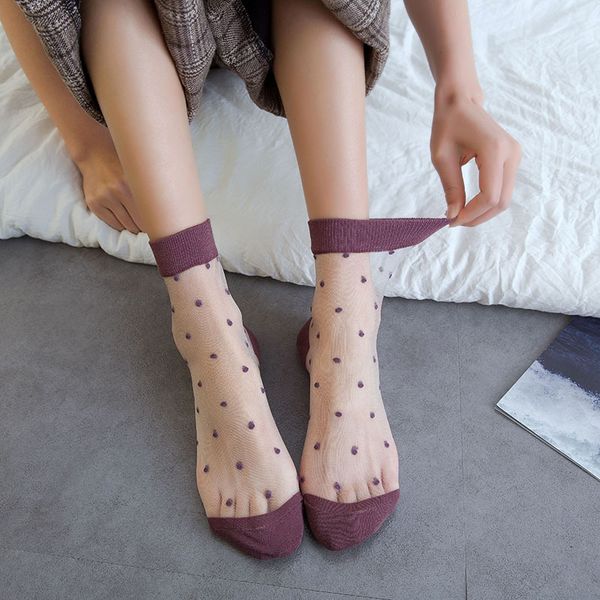 

AprilGrass Transparent Women Sock Summer Sheer Fashion Socks Women Shiny Mesh Sexy Glitter Short Candy Cotton Cute Casual Socks Female