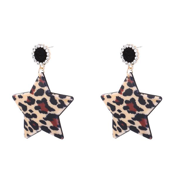 

temperament baitaan acrylic pentagonal leopard earrings popular european and american exaggerated long earpendant earrings, Golden