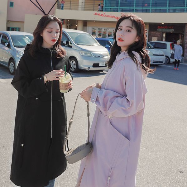 

women's trench coats windbreaker long zipper elegant 2021 spring korean loose long-sleeved casual coat women z1010, Tan;black
