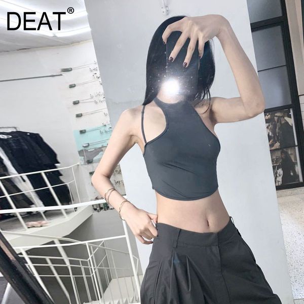 

women's tanks & camis deat 2021 halter neck lace up striped ealstic sports short t-shirt female top, White