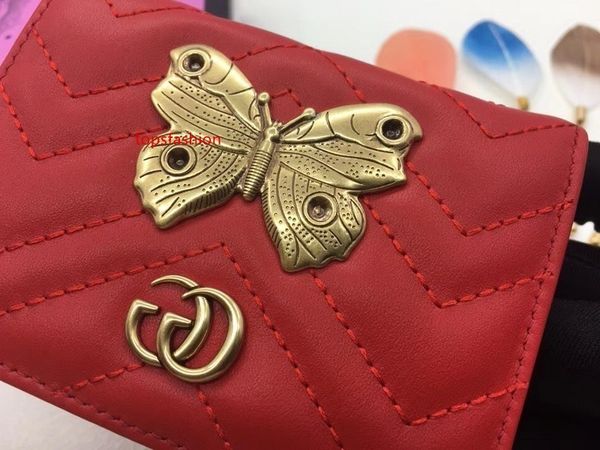 

2020 дизайн высочайшего качества знаменитости письмо пряжка металл v-образный кошелек бабочка насекомого карты назад коровья кожа 466493 кош