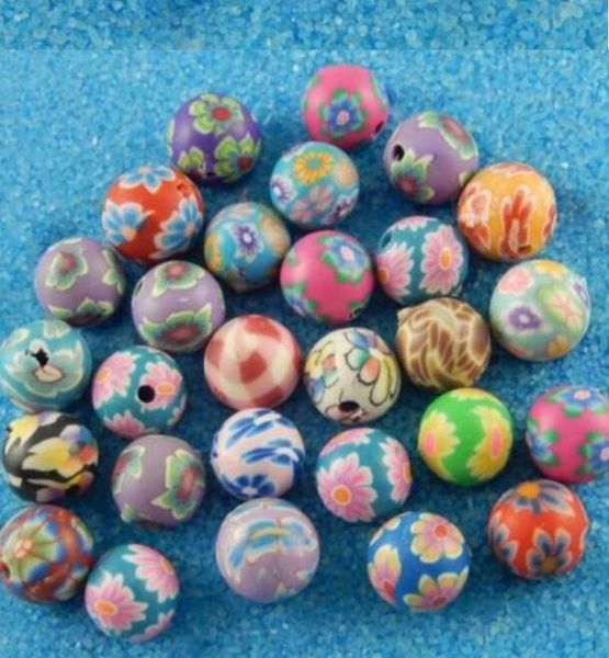 Lot 20 Perles en pate polymère faites à la main 8mm couleur mélangée