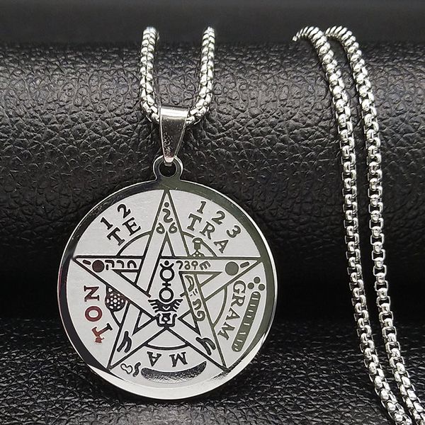 

2019 fashion witchcraft pentagram stainless steel necklace chain for men silver color necklace jewelry collier homme n18902