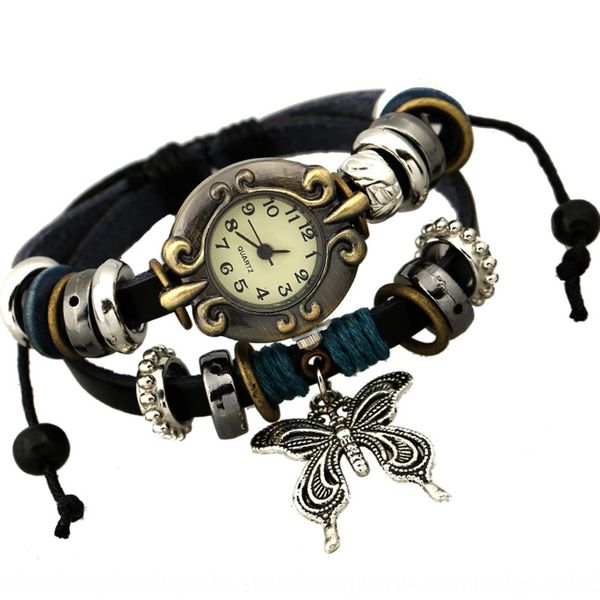 

sweet and lovely style jewelry temperament all-match big butterfly genuine leather watch leather bracelet bracelet watch, Blue