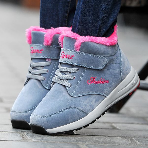 

outdoor couple casual breathable flat bottom plus velvet snow boots hiking shoes winter warm cotton shoes men's boots, Black