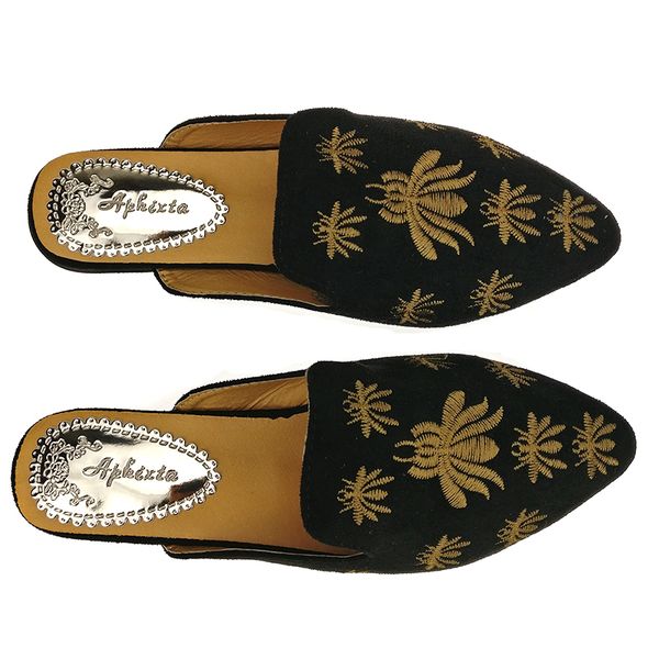 

aphixta women shoes fashion spider slippers shallow embroidery low heel flat with autumn floral point toe outdoor black slippe c14