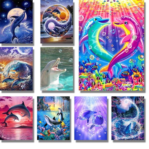 

5d diy diamond painting dolphins animal full drill round diamond embroidery cross stitch patterns diamond crystal wall painting
