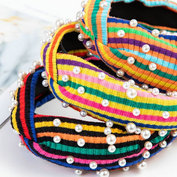 

rainbow hit color striped headband hairband baby girl hair bands pearl striped head bands triple white hair cutting style for female ovyah, Black;brown