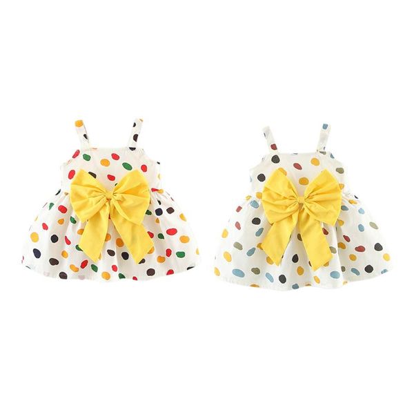 

summer kids toddler infant baby girls sleeveless stone print dress fashion bowknot decoration dress, Red;yellow