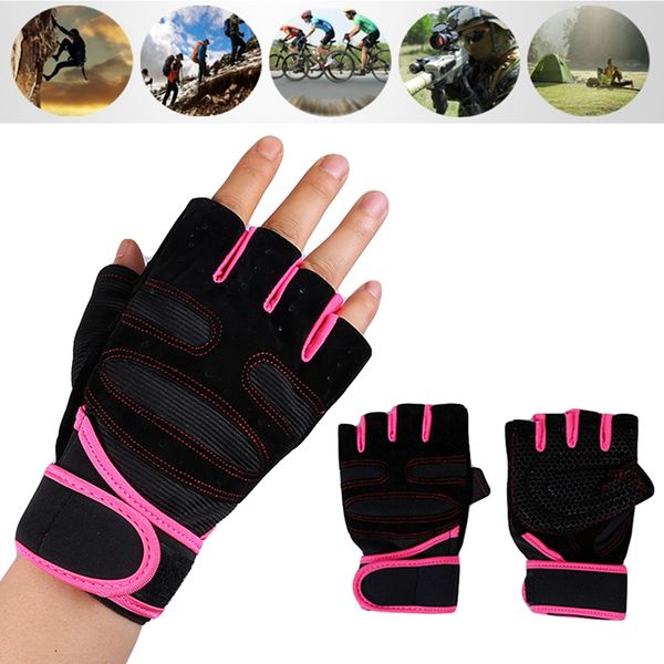 

fitness weightlifting gloves with wrist wrap support for women half finger body building gloves men cycling sports gym exercise