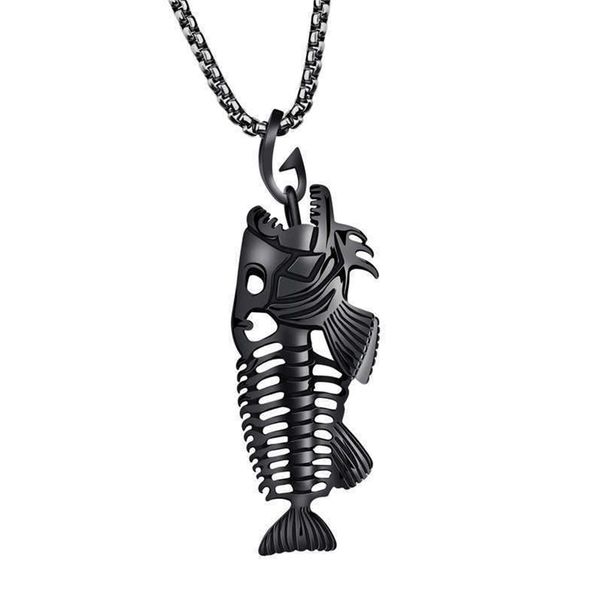 

fish bone fish skeleton stainless steel pendant chain necklace jewellery, Silver