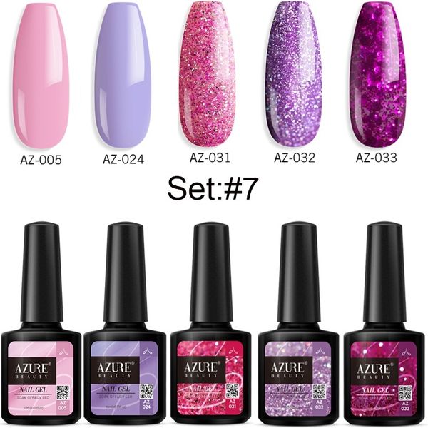 

beauty 5pcs/lot purple color series uv gel nail polish set long lasting hybrid varnish semi permanent sequins gel, Red;pink