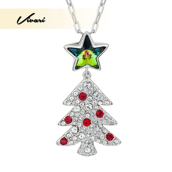 

vivari stainless steel elegant christmas tree star crystal stone necklace fashion jewelry accessories, Black
