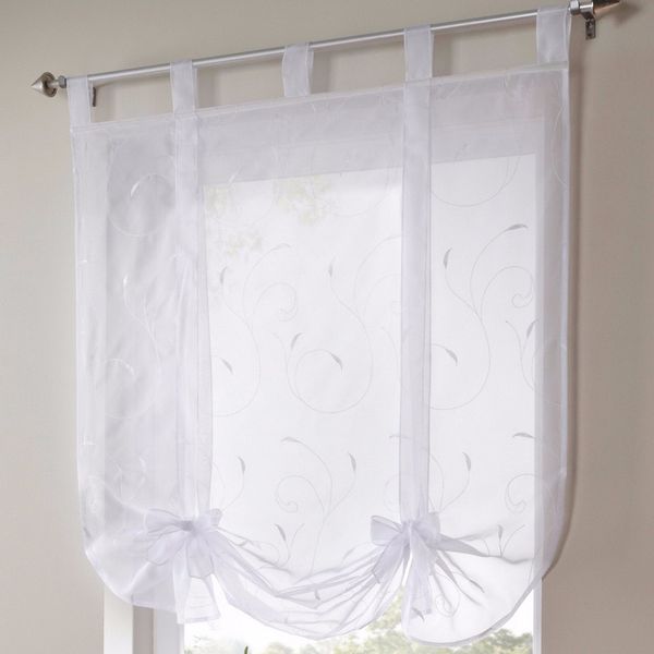 

tie-up roman curtains- tap embroidery sheer voile kitchen window curtain