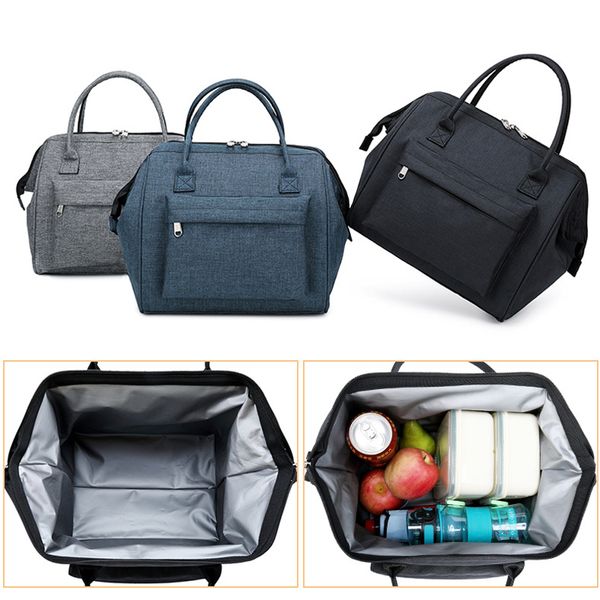 

insulated oxford lunch bag portable work travel picnic pouch thermal dinner box kids storage case waterproof handbag, Blue;pink