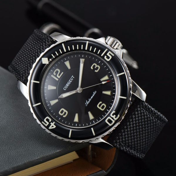 

corgeut watch 45mm sport design clock luxury brand mechanical luminous hands automatic self-wind vintage mens, Slivery;brown