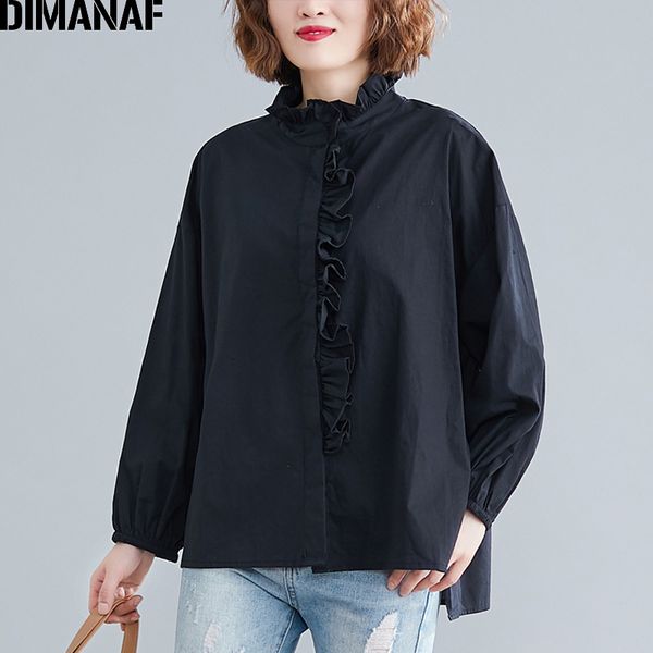 

dimanaf summer plus size blouse shirt women clothing ruffles elegant office lady tunic casual loose long sleeve solid black, White