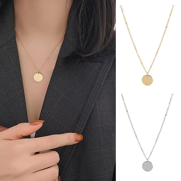 

women lady necklace chain round pendant simple chokers jewelry decoration gifts h9, Silver