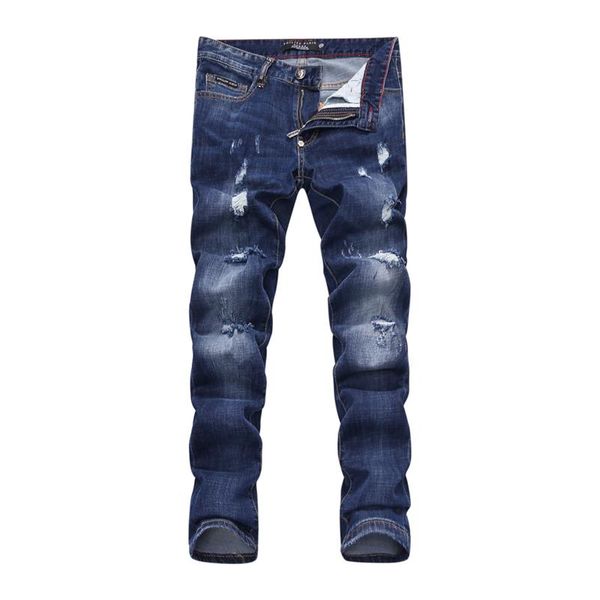 

оптовые 2020 бренд прямых джинсов мужского трубного badge разрывы stretch black jeans fashion designer hip hop брюки мужских джинсов, Blue