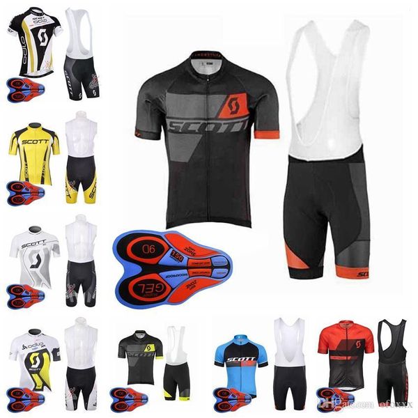 

2020 scott team cycling short sleeves jersey bib shorts sets summer men short sleeve bib shorts breathable sports jersey sets full zip s82, Black;blue