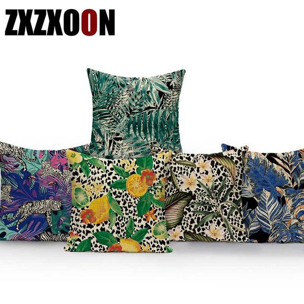 

tropical plants animals tiger butterfly flower cotton linen sofa cushion cover for living room decoration pillowcase