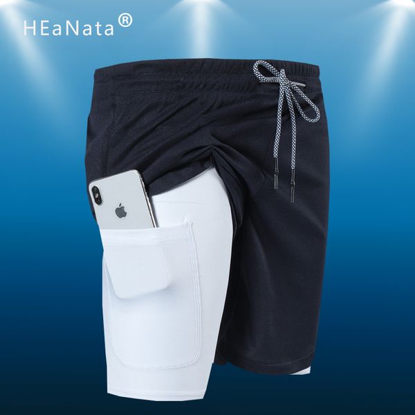 

multi-pocket zip pocket men sport joggers shorts 2in1 short pants gyms fitness bodybuilding workout quick dry male outdoor short, Black;blue